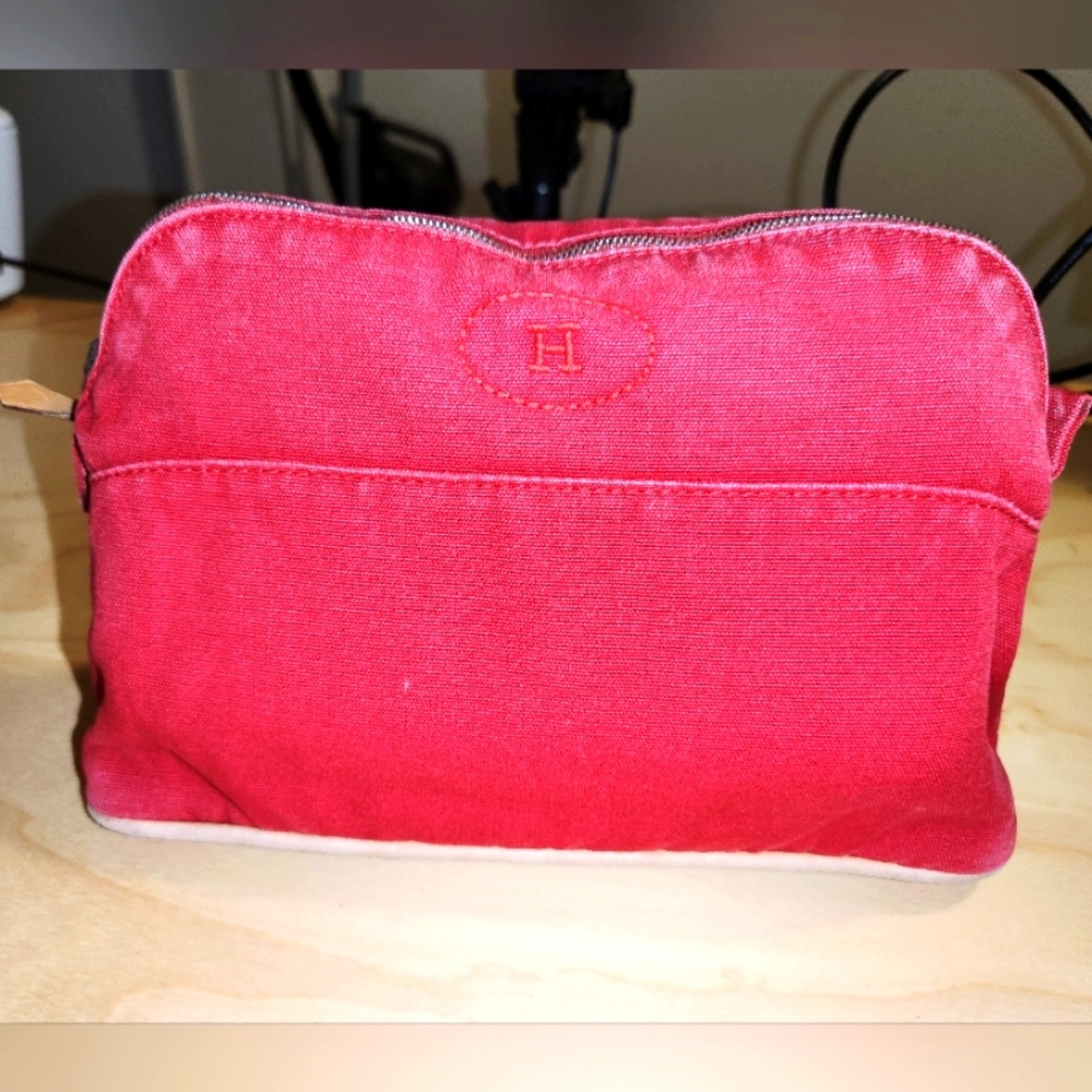 Hermes Red Canvas Pouch
